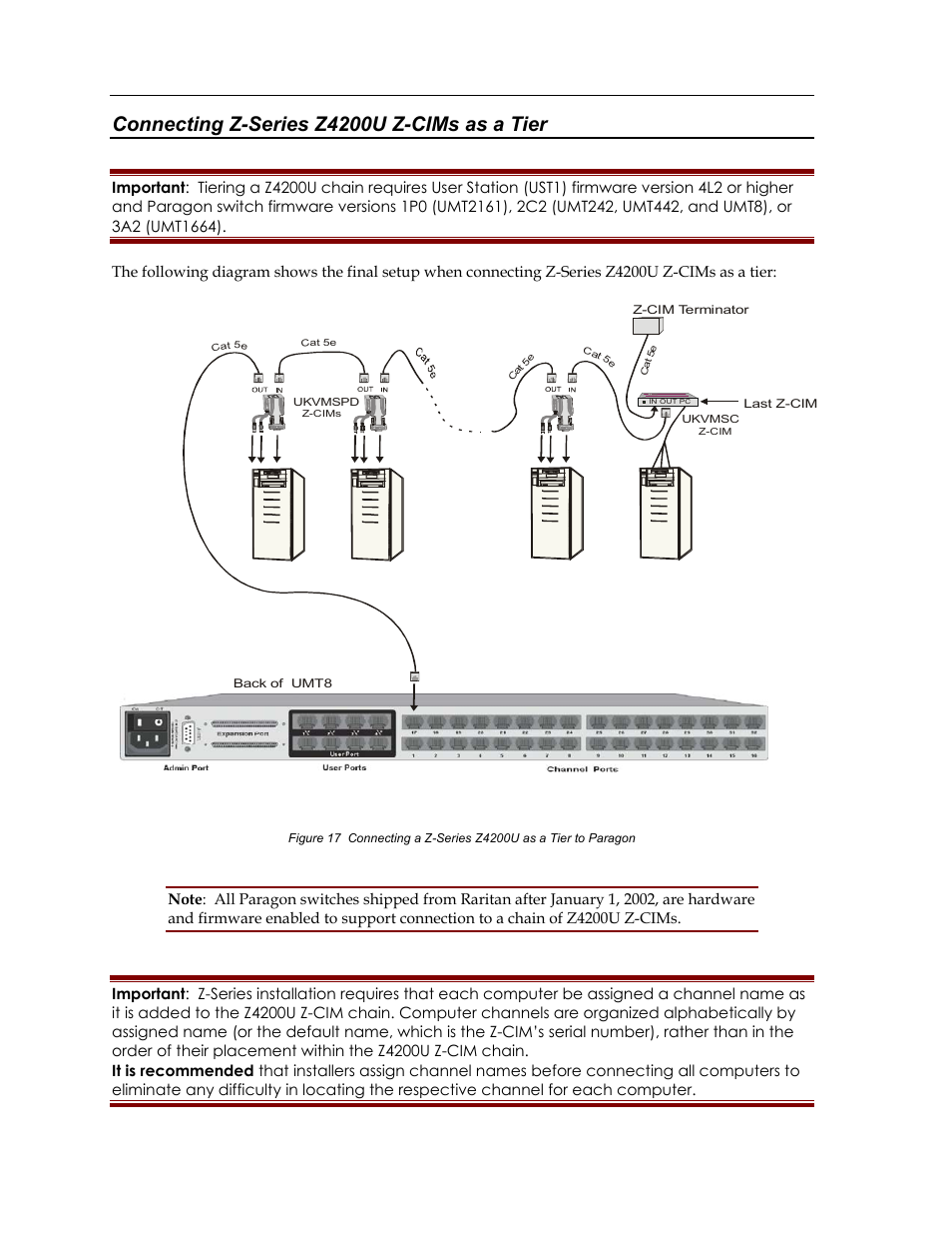 Connecting z-series z4200u z-cims as a tier, 22 p | Raritan Computer Paragon switch User Manual | Page 30 / 117