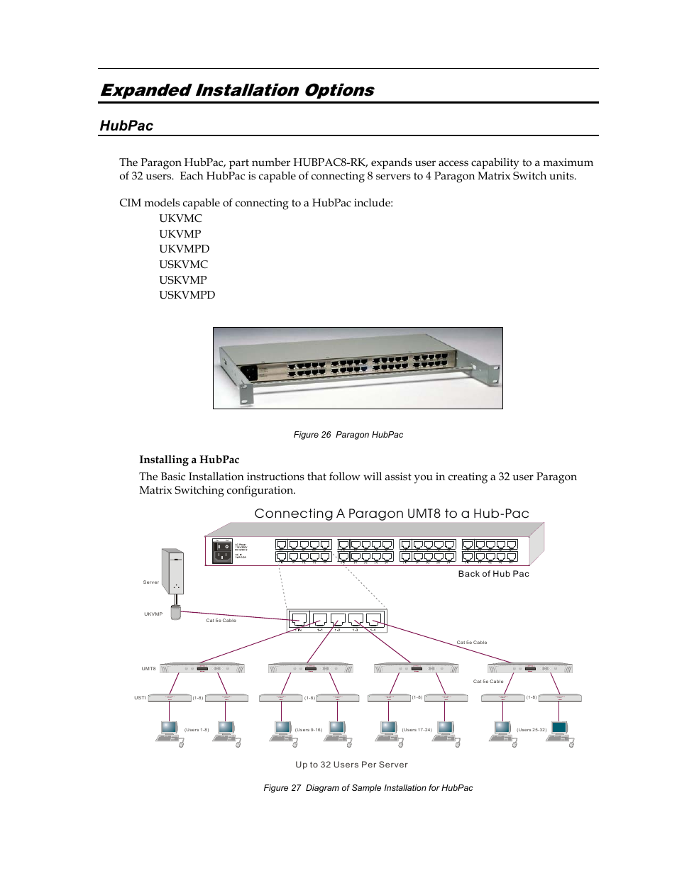 Expanded installation options, Hubpac, Connecting a paragon umt8 to a hub-pac | Raritan Computer Paragon switch User Manual | Page 45 / 117