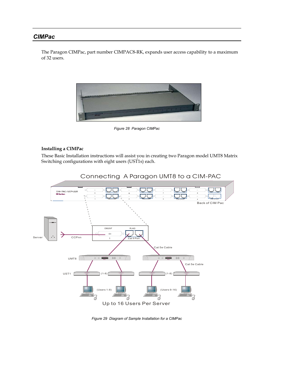Cimpac, Connecting a paragon umt8 to a cim-pac, 40 p | Up to 16 users per server | Raritan Computer Paragon switch User Manual | Page 48 / 117