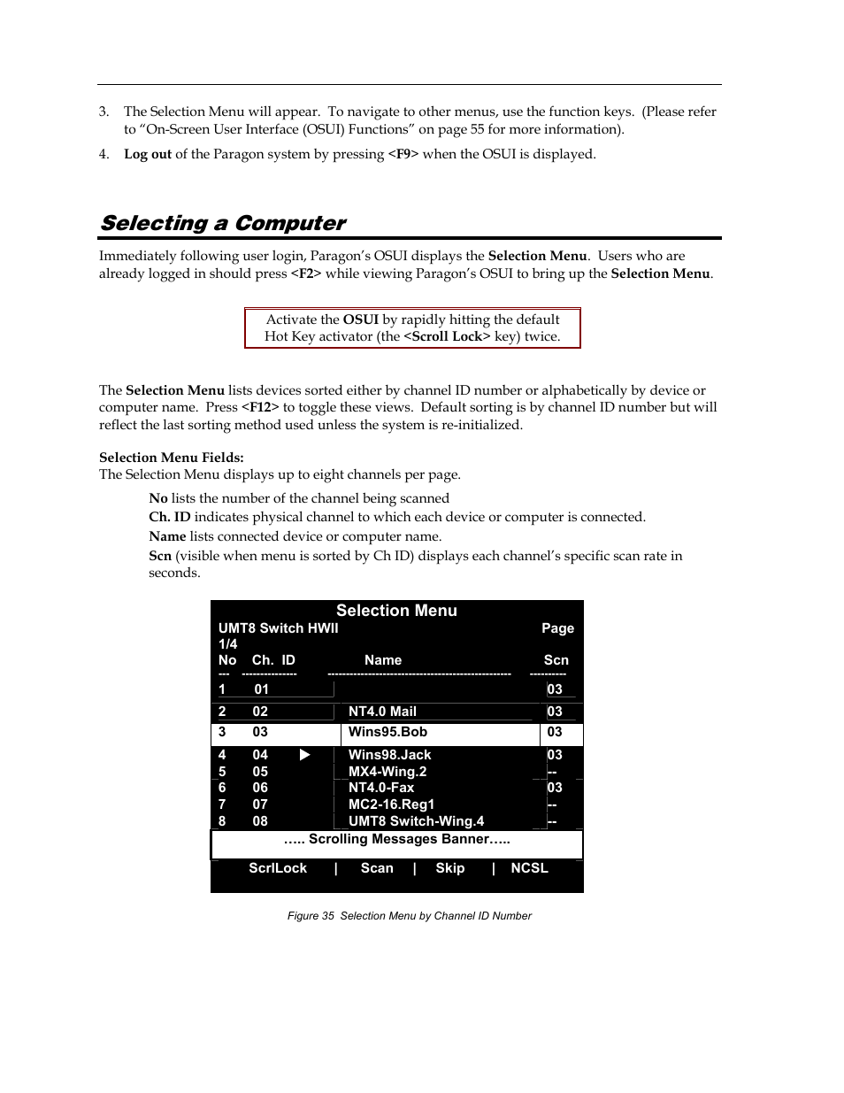 Selecting a computer | Raritan Computer Paragon switch User Manual | Page 56 / 117