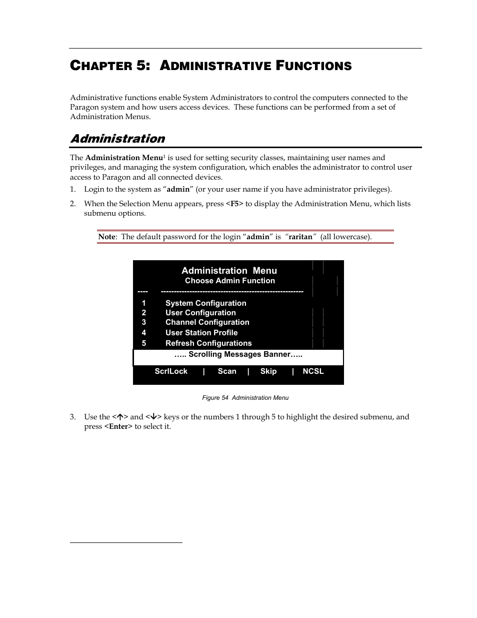 Administration, Hapter, Dministrative | Unctions | Raritan Computer Paragon switch User Manual | Page 71 / 117