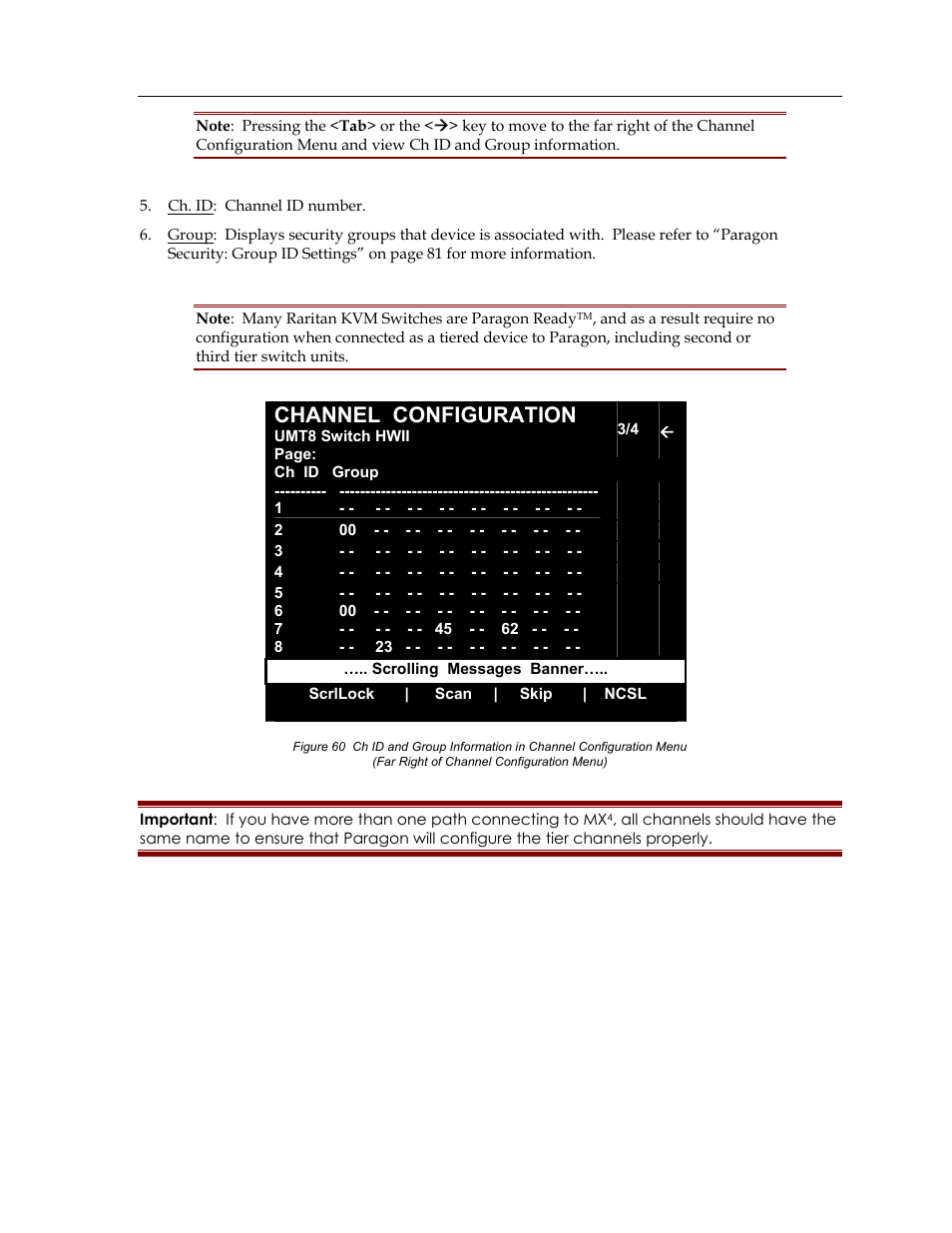 Channel configuration | Raritan Computer Paragon switch User Manual | Page 77 / 117