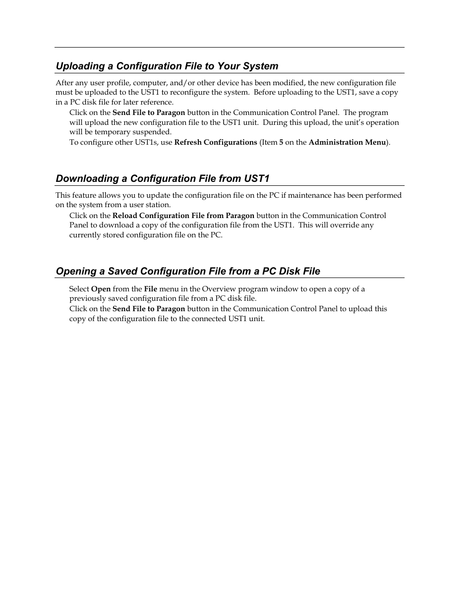 Uploading a configuration file to your system, Downloading a configuration file from ust1 | Raritan Computer Paragon switch User Manual | Page 86 / 117