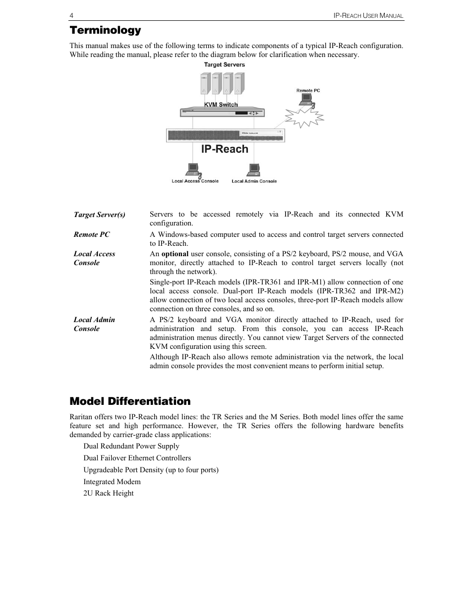Terminology, Model differentiation | Raritan Computer IPR-TR364 User Manual | Page 12 / 84