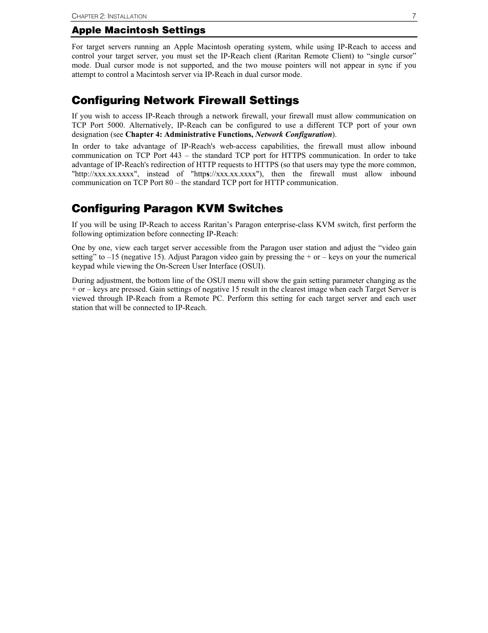 Configuring network firewall settings, Configuring paragon kvm switches | Raritan Computer IPR-TR364 User Manual | Page 15 / 84