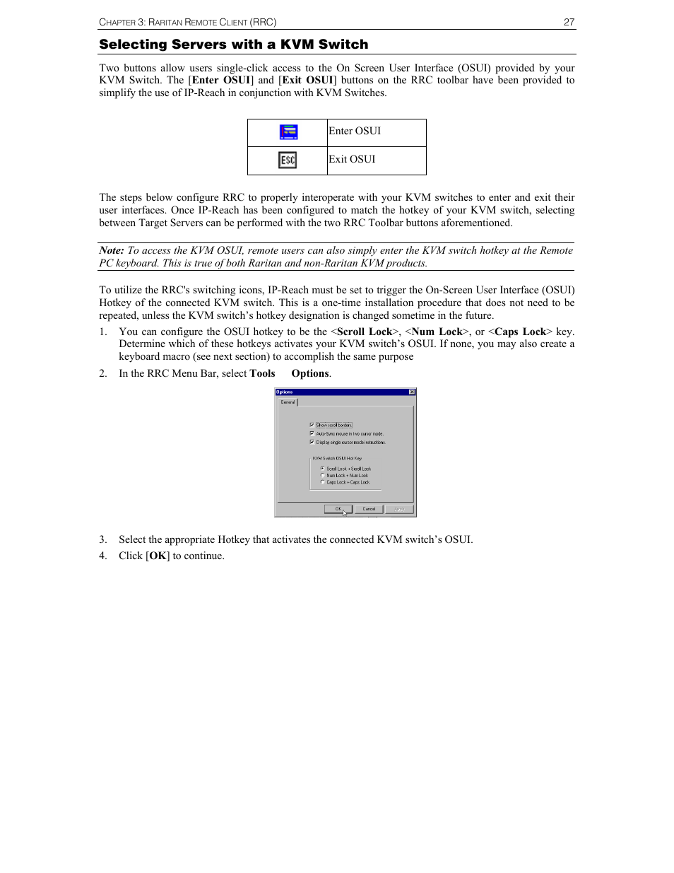 Selecting servers with a kvm switch | Raritan Computer IPR-TR364 User Manual | Page 35 / 84