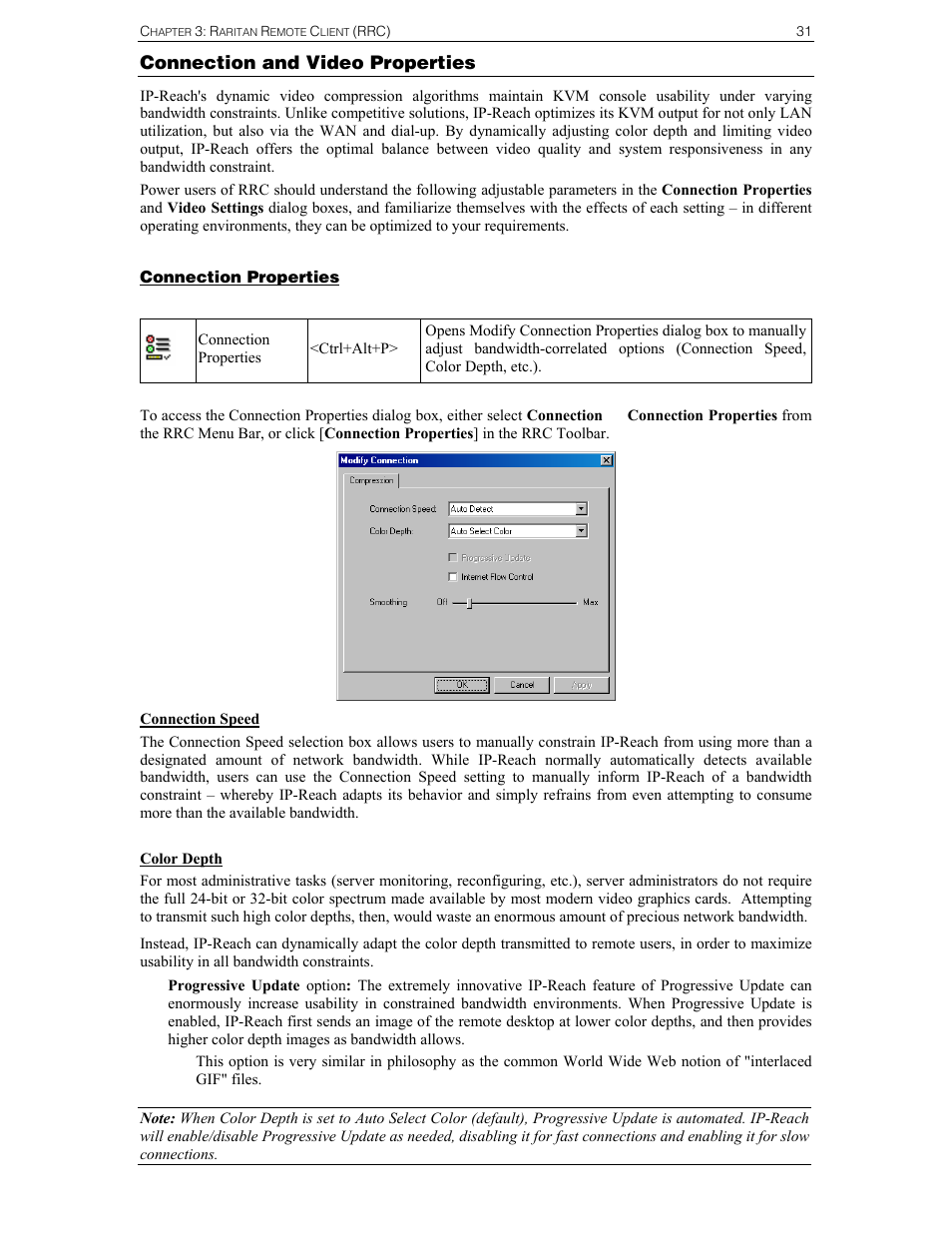 Connection and video properties | Raritan Computer IPR-TR364 User Manual | Page 39 / 84