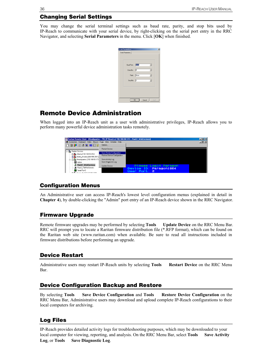 Remote device administration | Raritan Computer IPR-TR364 User Manual | Page 44 / 84