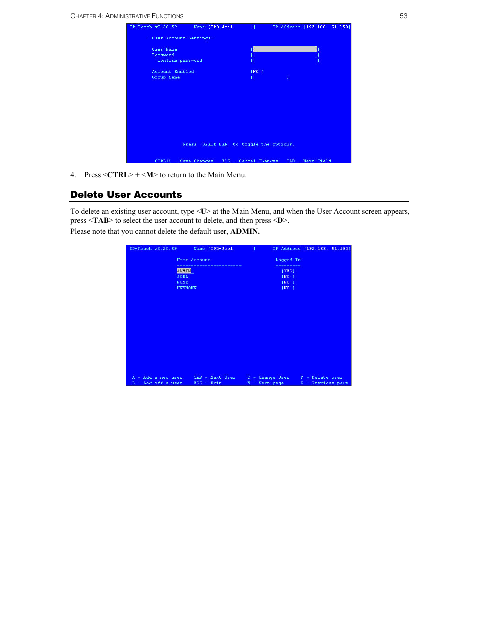 Delete user accounts | Raritan Computer IPR-TR364 User Manual | Page 61 / 84