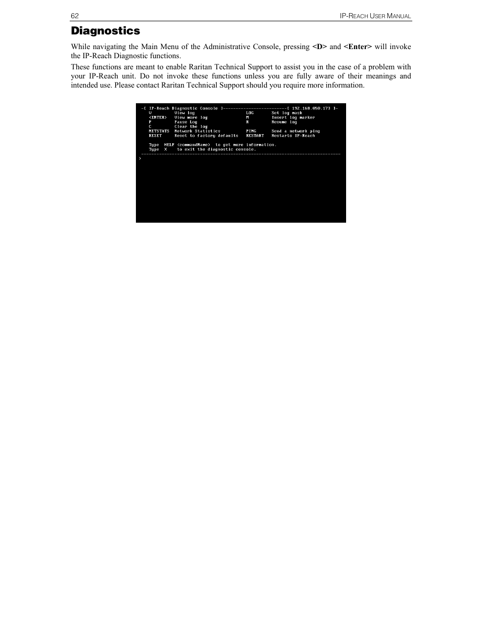 Diagnostics | Raritan Computer IPR-TR364 User Manual | Page 70 / 84