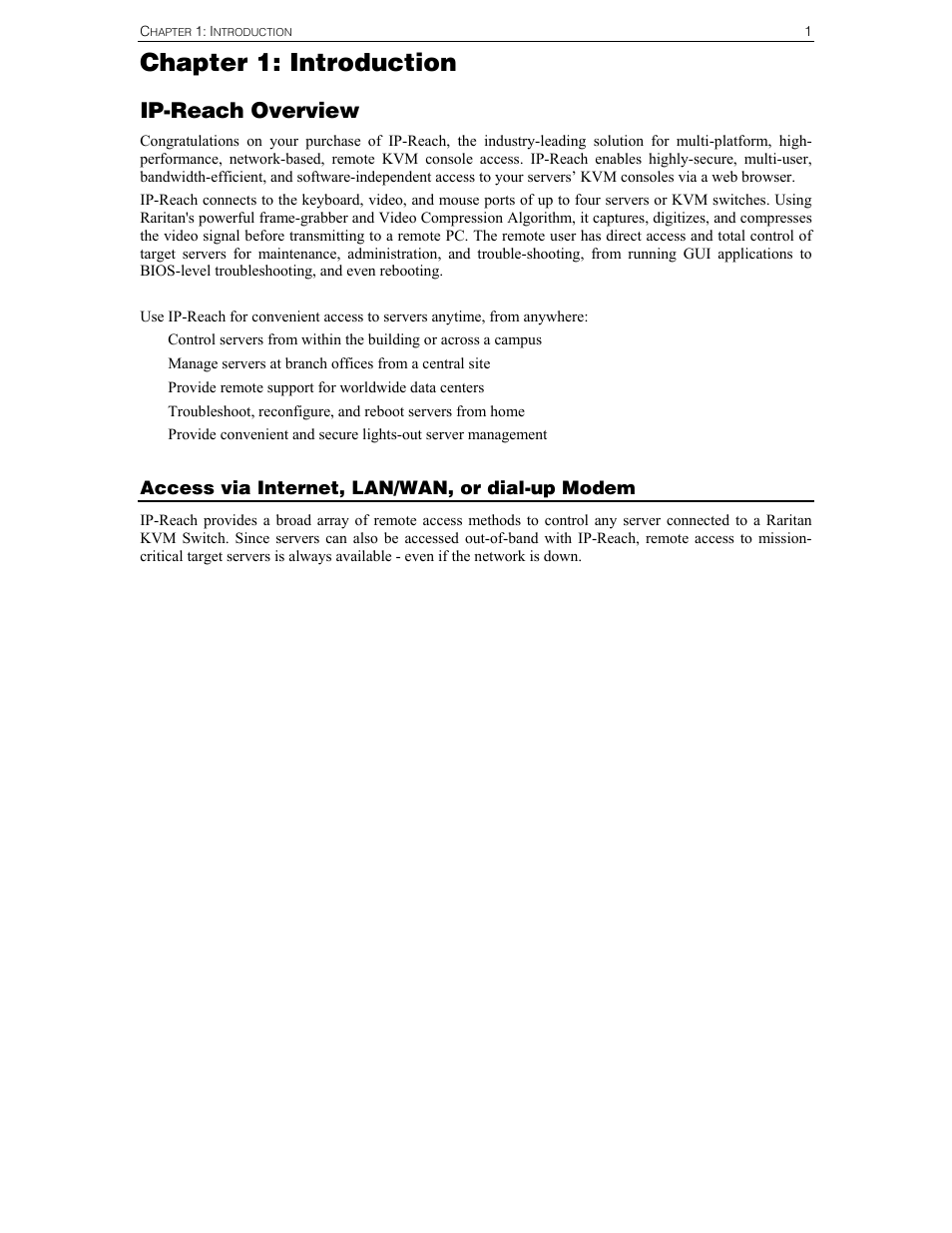 Chapter 1: introduction, Ip-reach overview | Raritan Computer IPR-TR364 User Manual | Page 9 / 84