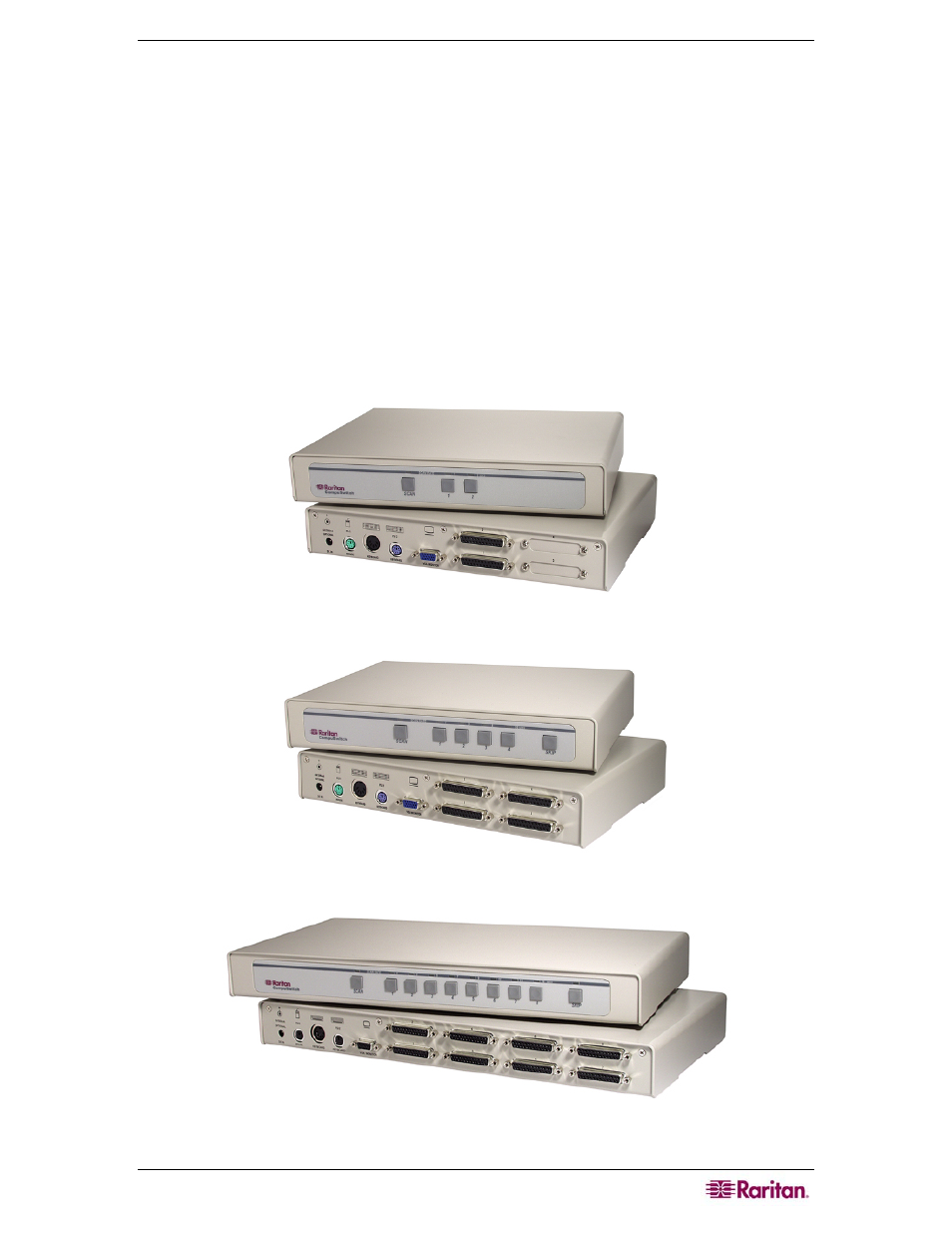 Chapter 1: introduction, Product overview, Product photos | Figure 1 cs-pent 2 unit, Figure 2 cs-pent 4 unit, Figure 3 cs-pent 8 unit | Raritan Computer CS-PENT User Manual | Page 7 / 20