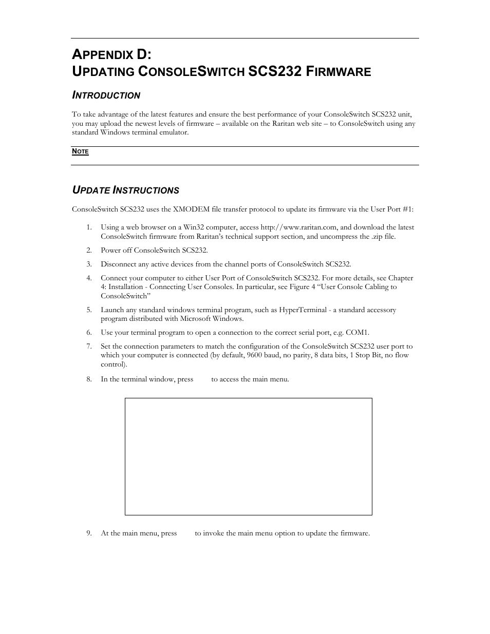 D: u, Scs232 f, Ppendix | Pdating, Onsole, Witch, Irmware | Raritan Computer SCS232 User Manual | Page 35 / 39