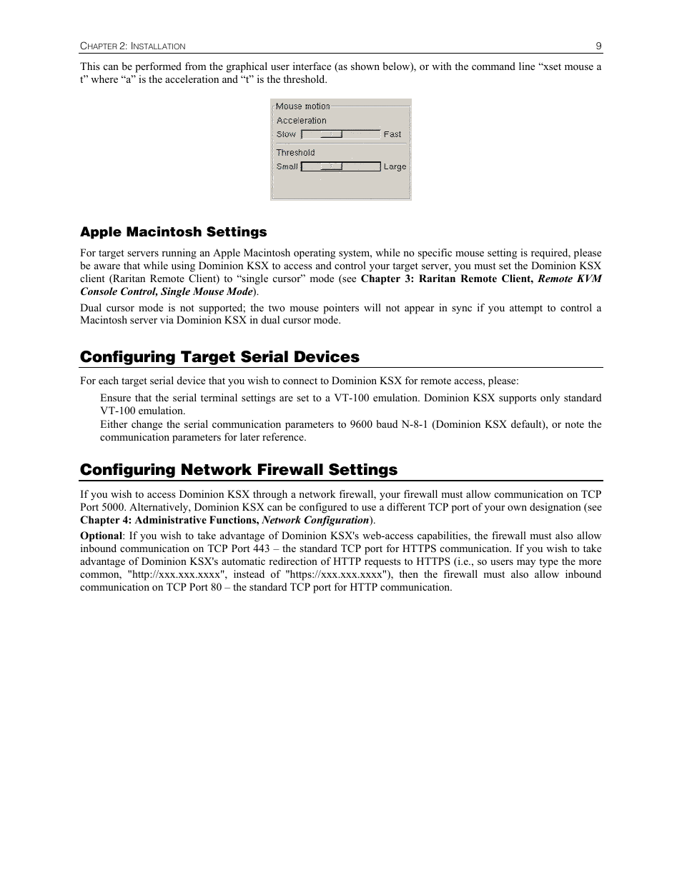 Configuring target serial devices, Configuring network firewall settings | Raritan Computer DKSX440 User Manual | Page 21 / 94