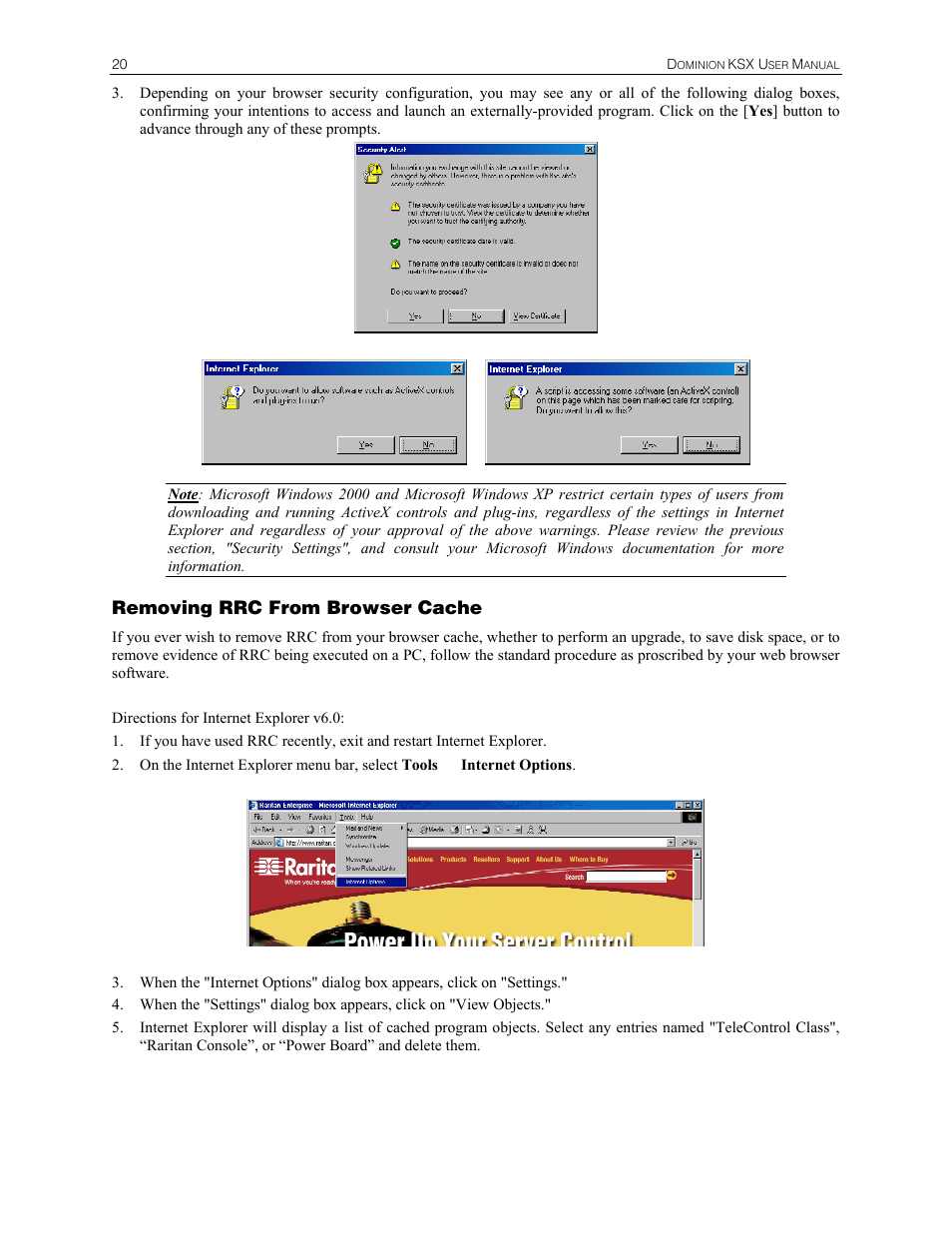Removing rrc from browser cache | Raritan Computer DKSX440 User Manual | Page 32 / 94