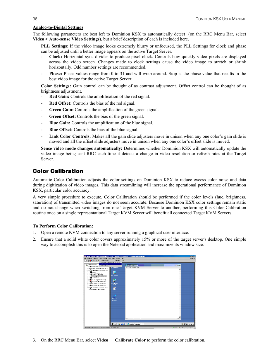 Color calibration | Raritan Computer DKSX440 User Manual | Page 48 / 94