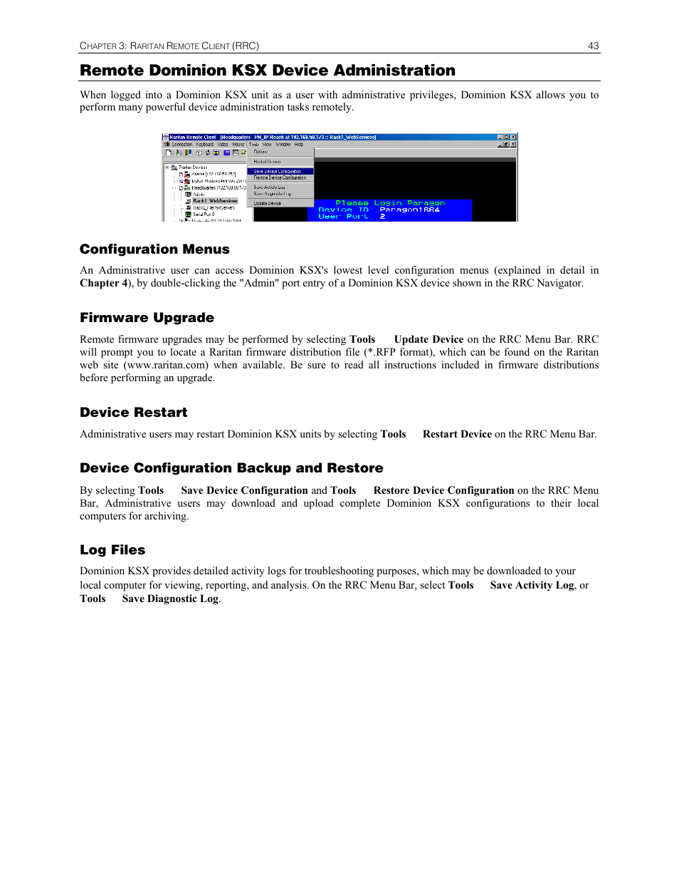 Remote dominion ksx device administration | Raritan Computer DKSX440 User Manual | Page 55 / 94