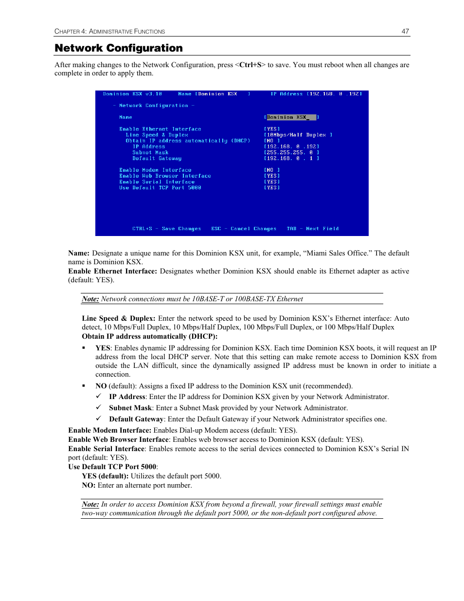 Network configuration | Raritan Computer DKSX440 User Manual | Page 59 / 94