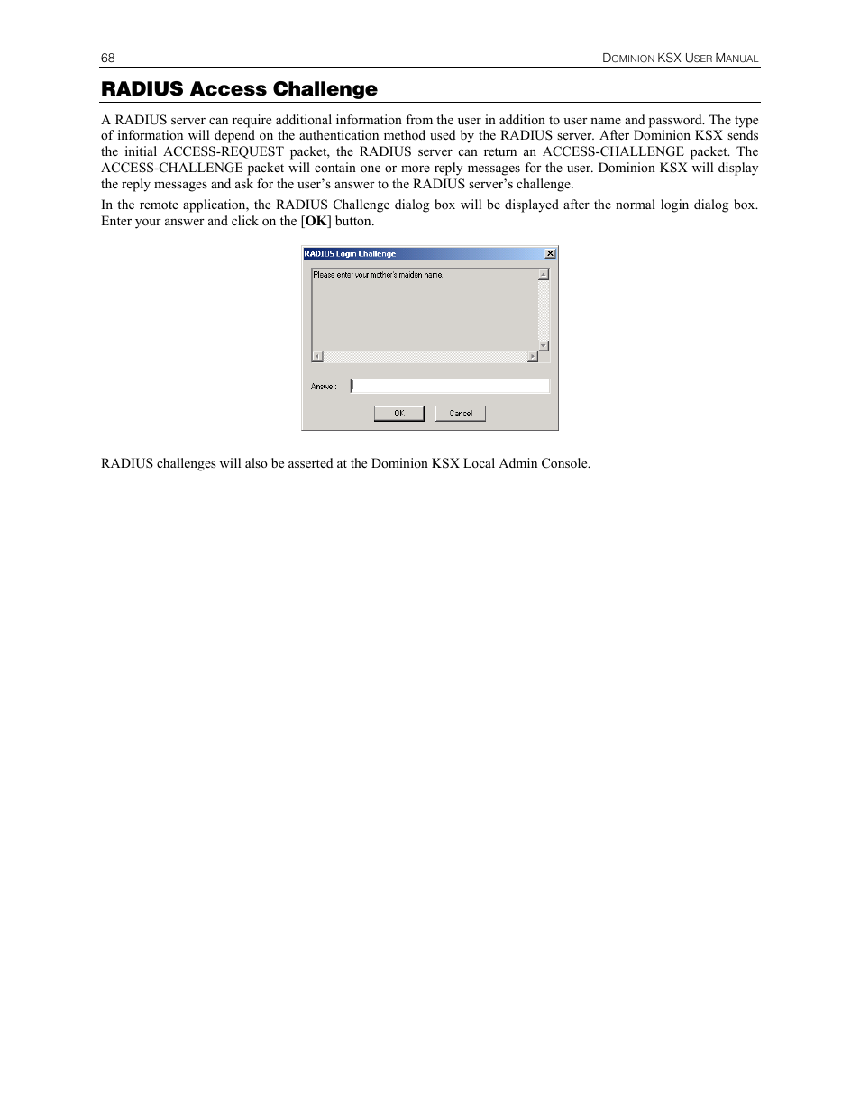 Radius access challenge | Raritan Computer DKSX440 User Manual | Page 80 / 94