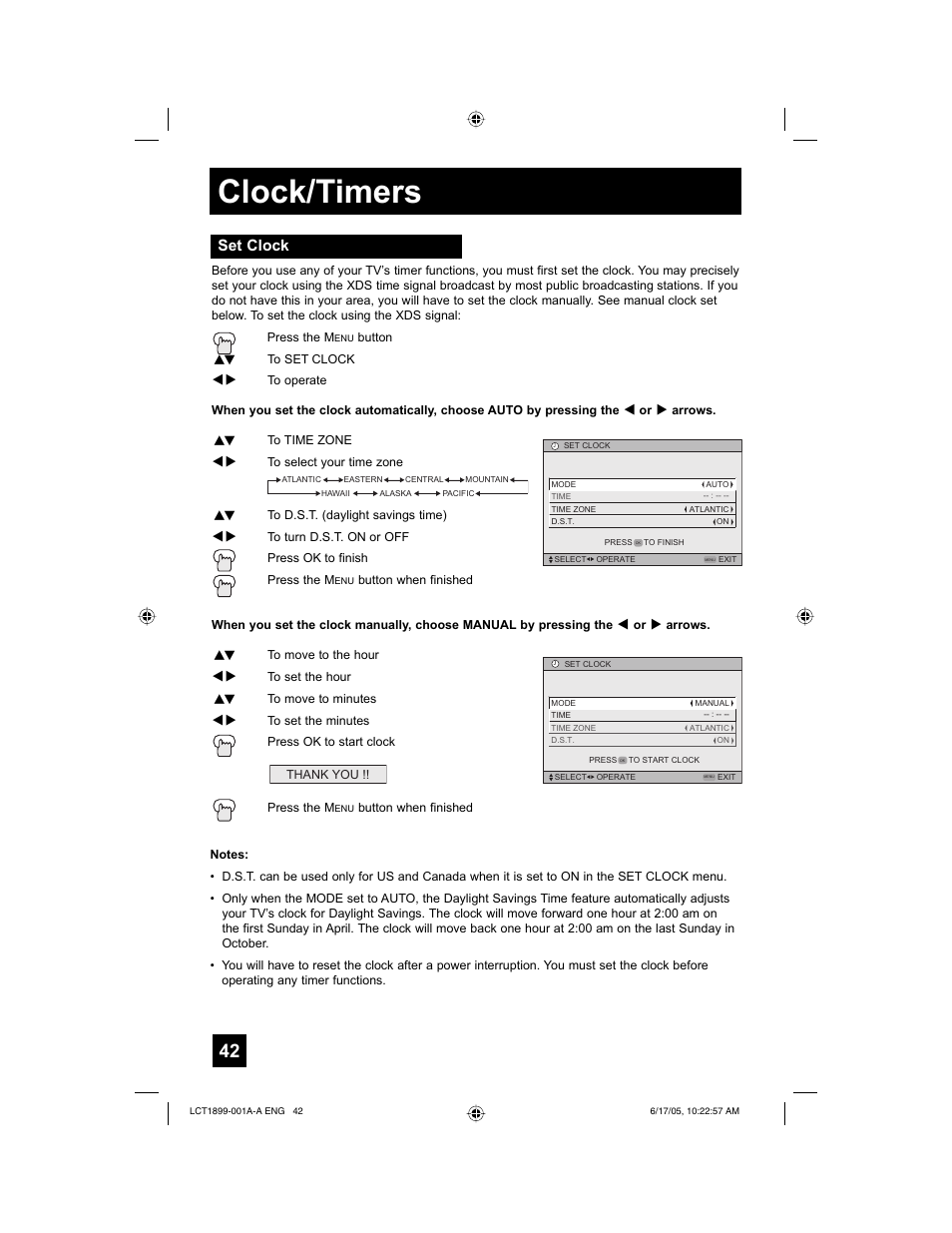 Clock/timers, Set clock | Raritan Computer LT-32X506 User Manual | Page 42 / 56