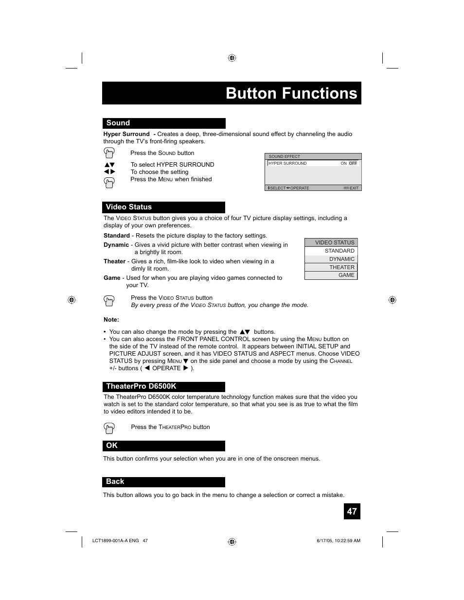 Button functions | Raritan Computer LT-32X506 User Manual | Page 47 / 56