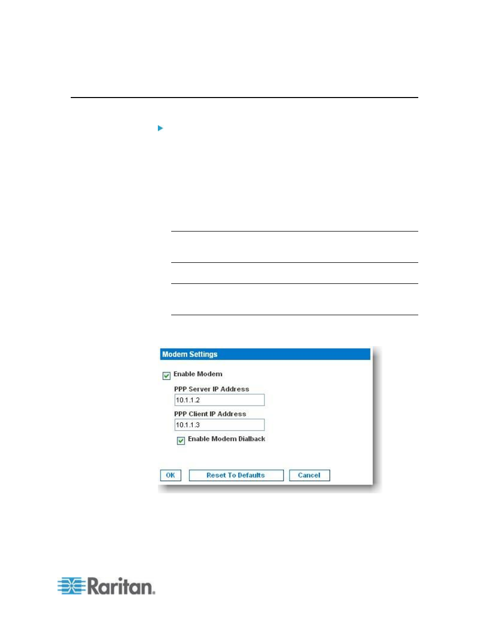 Configuring modem settings | Raritan Computer DOMINION KSX II User Manual | Page 157 / 362
