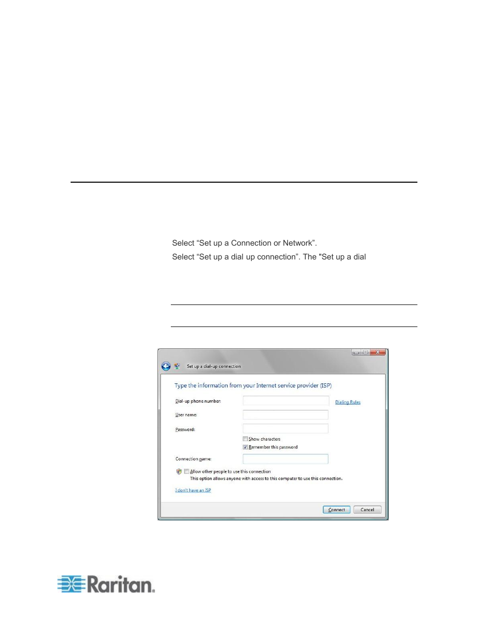Windows vista dial-up networking configuration | Raritan Computer DOMINION KSX II User Manual | Page 273 / 362