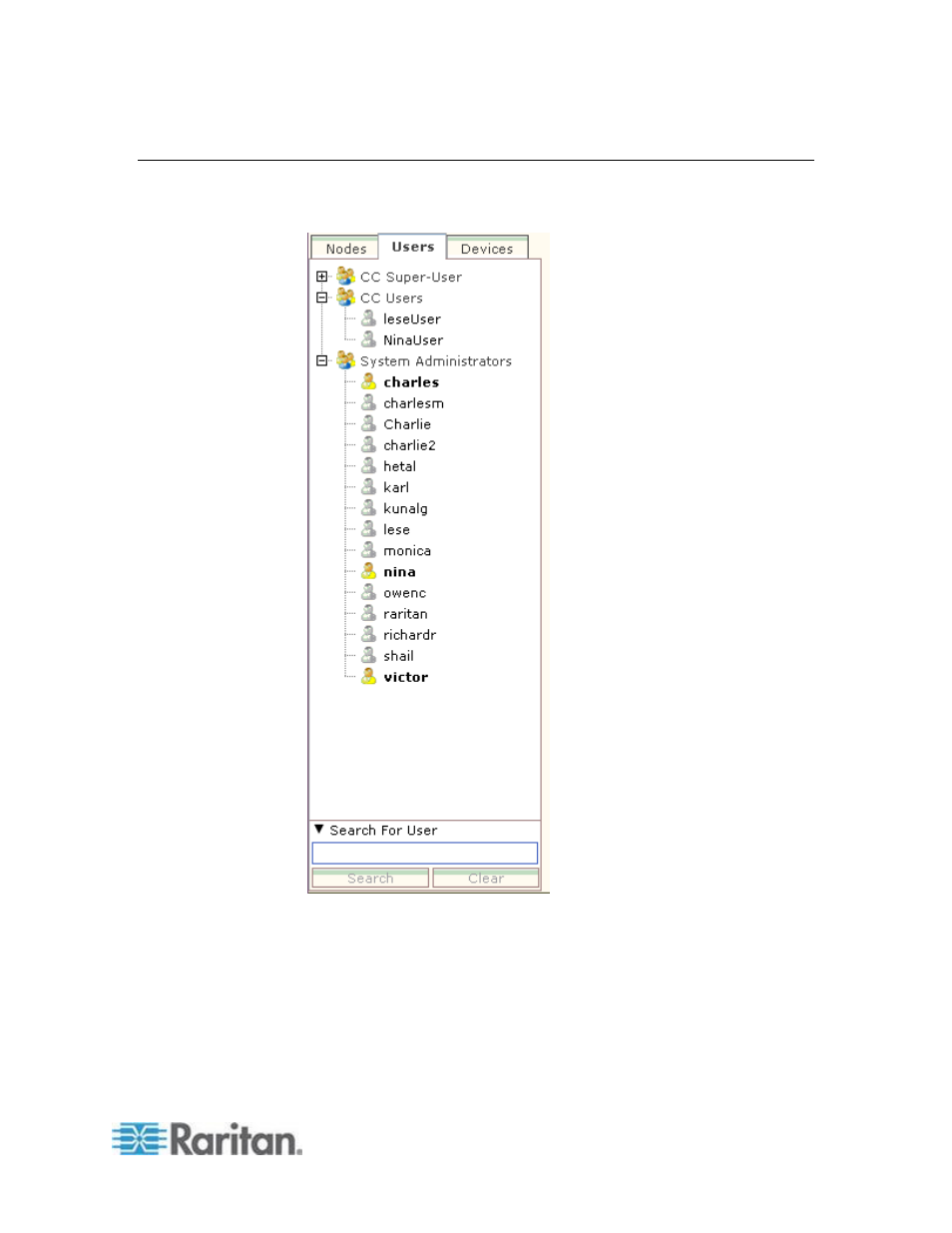 The users tab | Raritan Computer CCA-0N-V5.1-E User Manual | Page 175 / 420