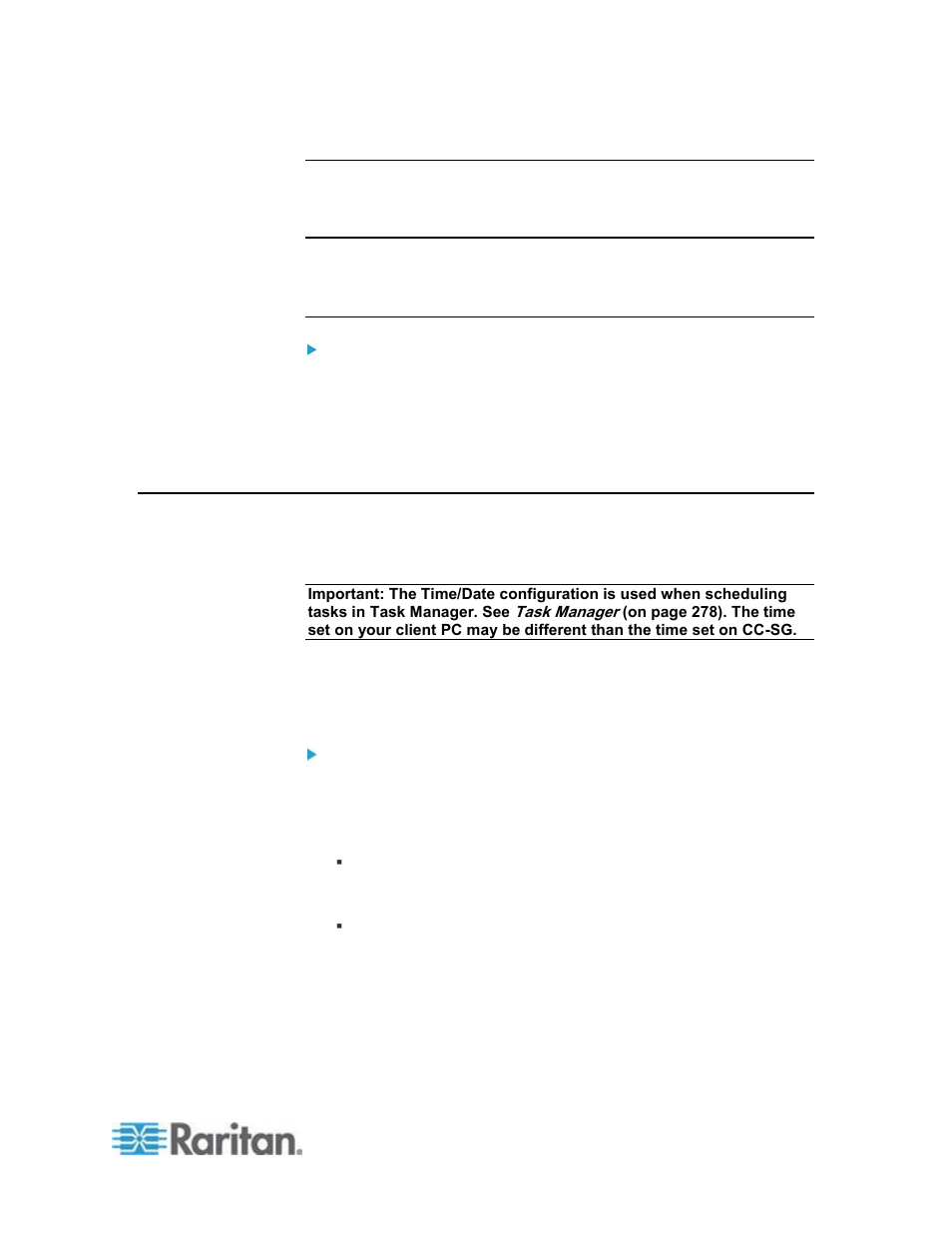 Purge cc-sg's internal log, Configuring the cc-sg server time and date | Raritan Computer CCA-0N-V5.1-E User Manual | Page 267 / 420