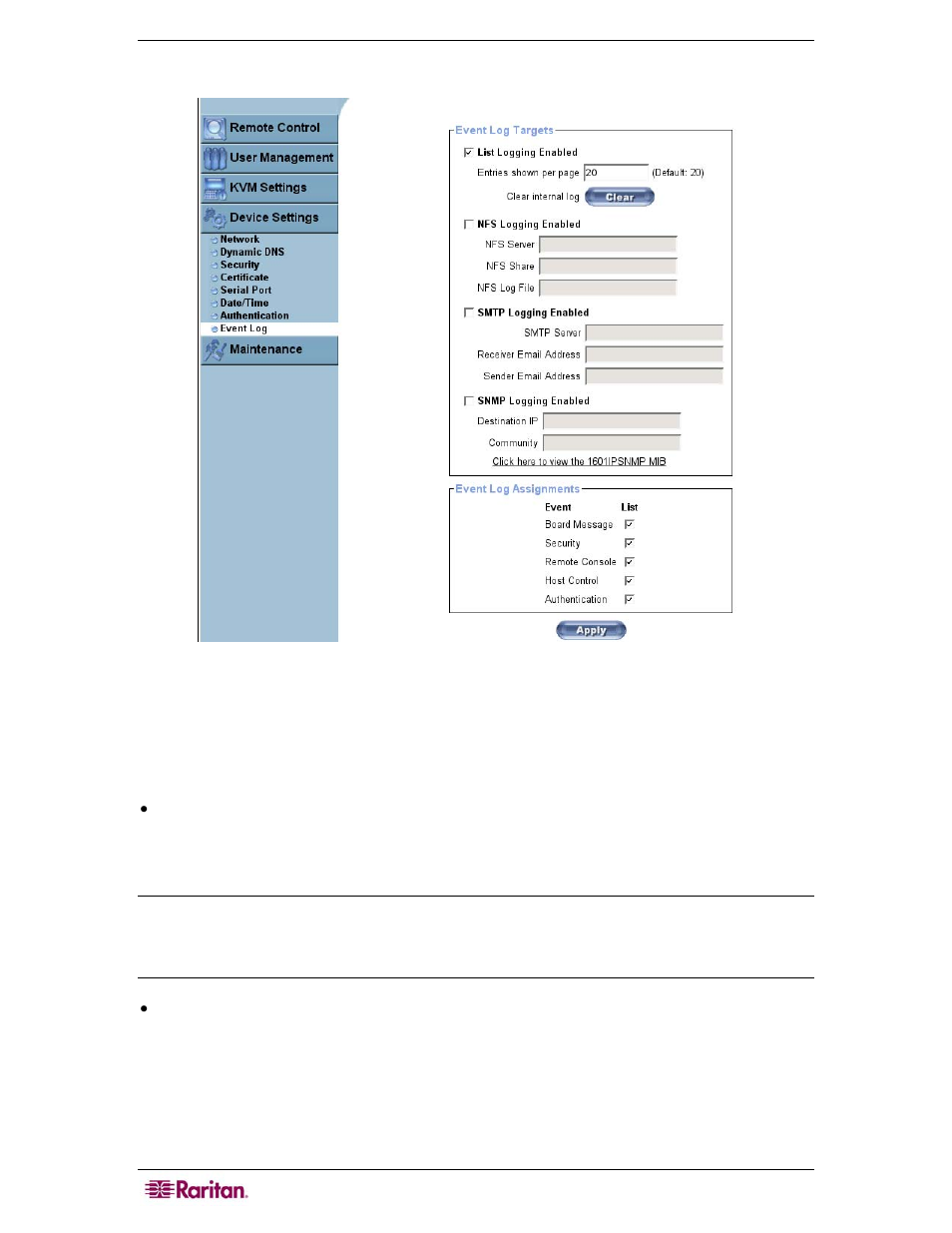 Event log, Figure 38 event log screen | Raritan Computer MCIP116 User Manual | Page 52 / 80