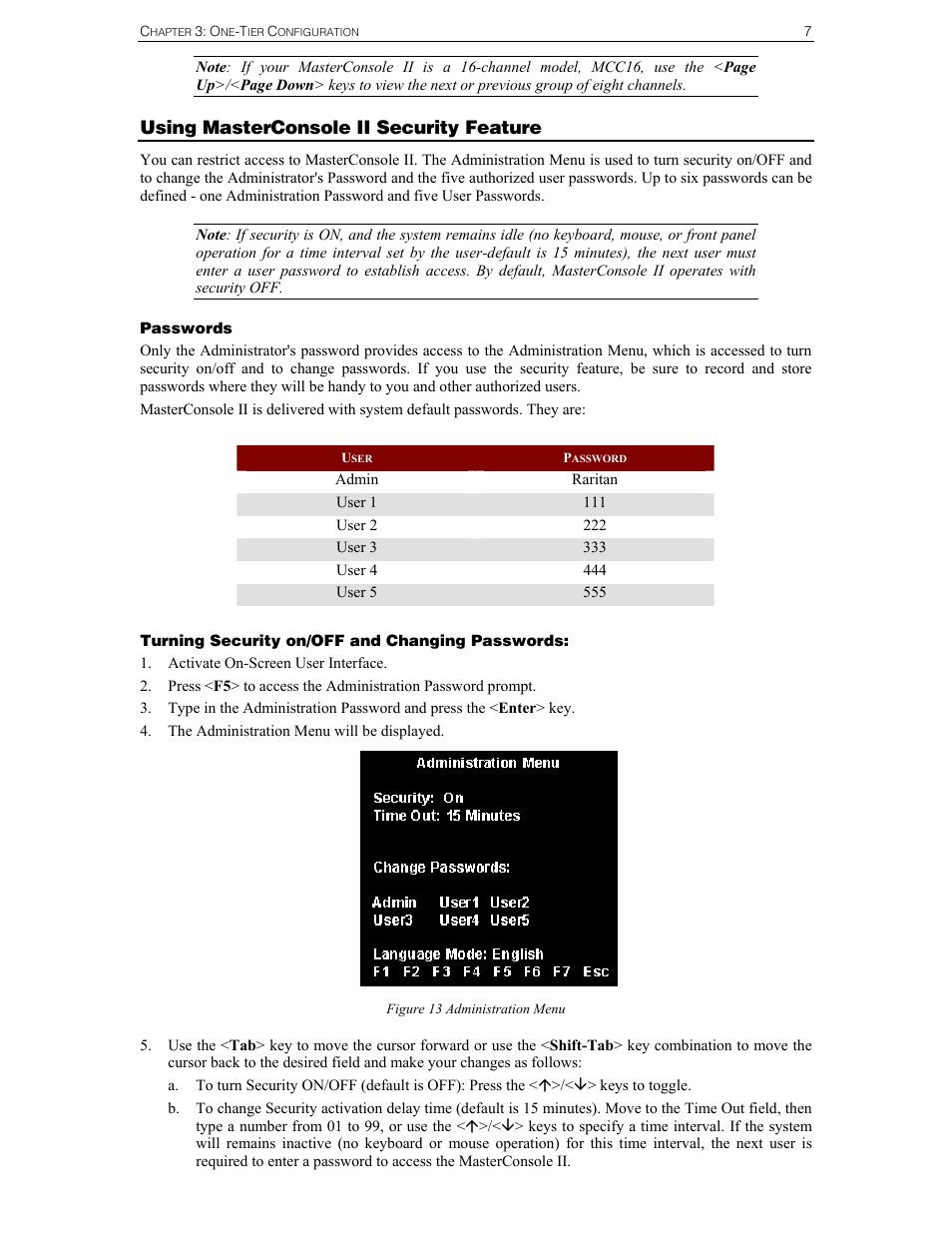Using masterconsole ii security feature | Raritan Computer MCC4 User Manual | Page 15 / 42