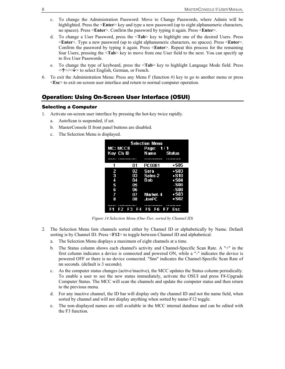 Operation: using on-screen user interface (osui) | Raritan Computer MCC4 User Manual | Page 16 / 42