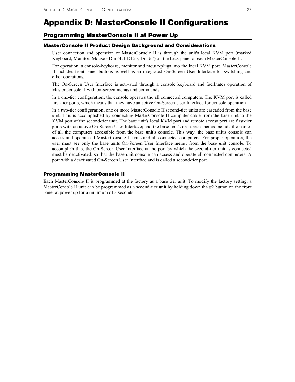 Appendix d: masterconsole ii configurations, Programming masterconsole ii at power up | Raritan Computer MCC4 User Manual | Page 35 / 42