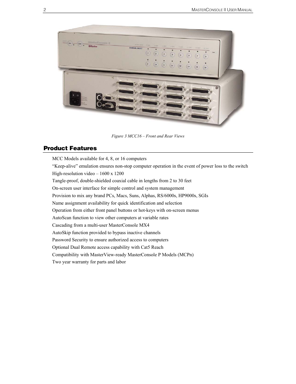 Product features | Raritan Computer MCC4 User Manual | Page 8 / 42