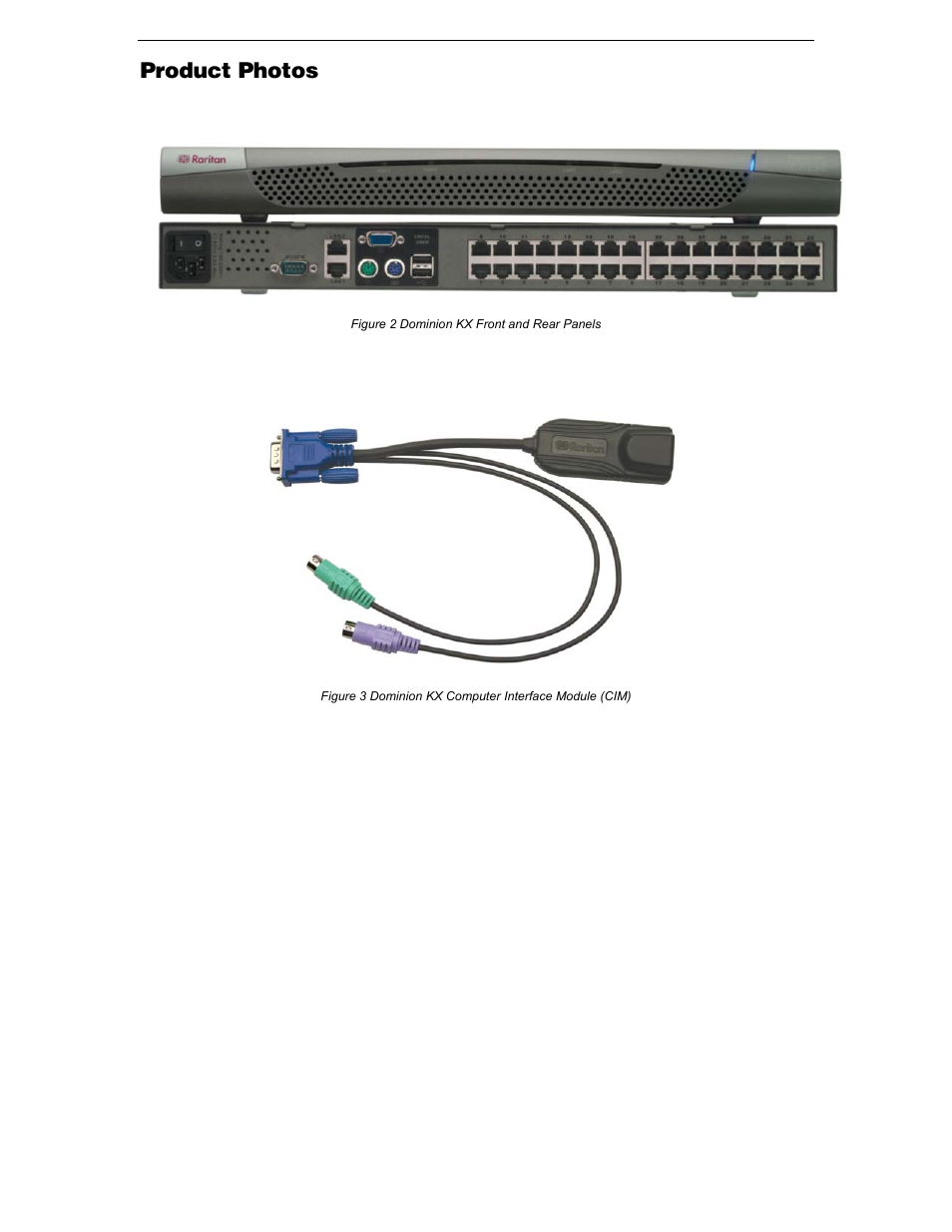 Product photos, Figure 2 dominion kx front and rear panels | Raritan Computer DKX116 User Manual | Page 10 / 72