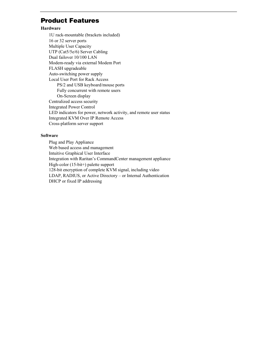 Product features | Raritan Computer DKX116 User Manual | Page 11 / 72