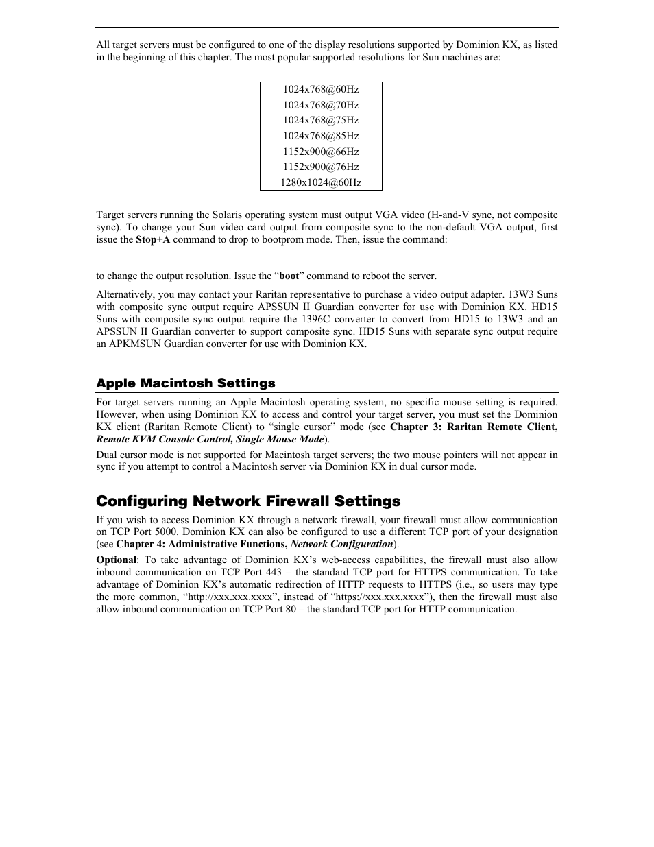 Apple macintosh settings, Configuring network firewall settings | Raritan Computer DKX116 User Manual | Page 15 / 72