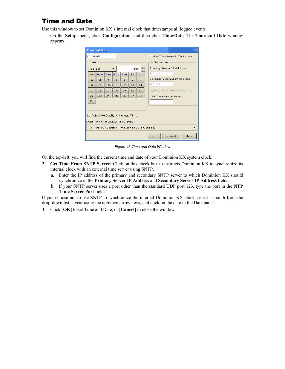 Time and date, Figure 43 time and date window | Raritan Computer DKX116 User Manual | Page 53 / 72