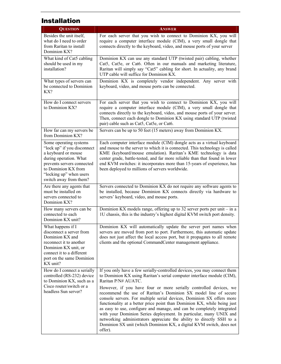 Installation | Raritan Computer DKX116 User Manual | Page 66 / 72