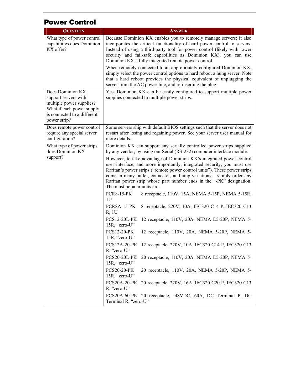 Power control | Raritan Computer DKX116 User Manual | Page 68 / 72