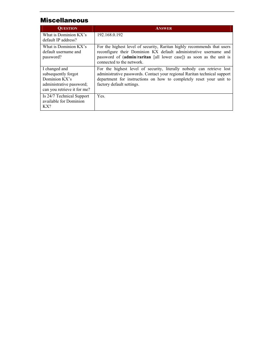 Miscellaneous | Raritan Computer DKX116 User Manual | Page 71 / 72