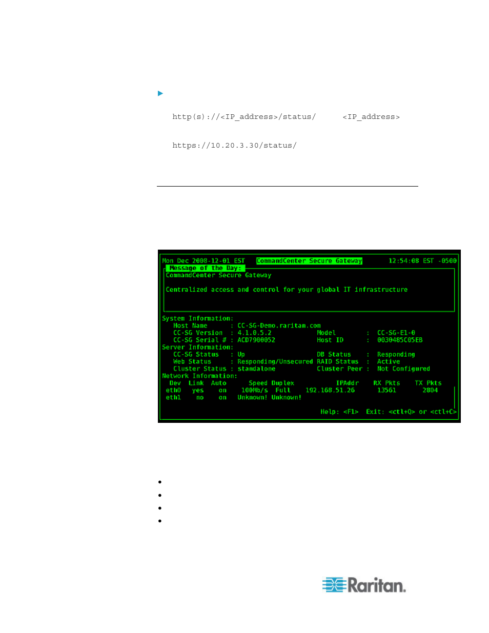 Status console information | Raritan Computer Home Security System User Manual | Page 284 / 384