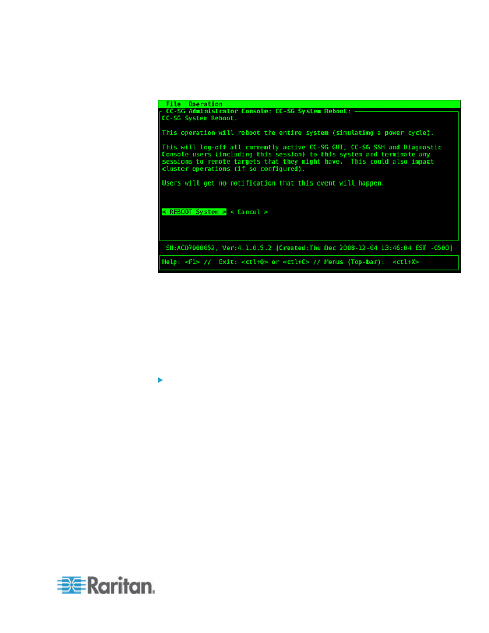 Power off cc-sg system from diagnostic console | Raritan Computer Home Security System User Manual | Page 303 / 384