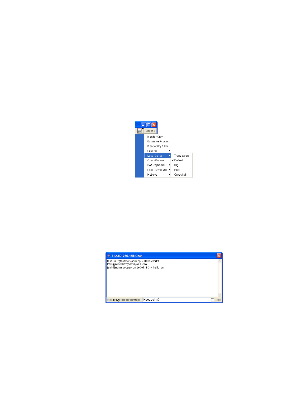 Local cursor, Chat window, Soft keyboard | Raritan Computer Raritan ASMI G4 User Manual | Page 37 / 115