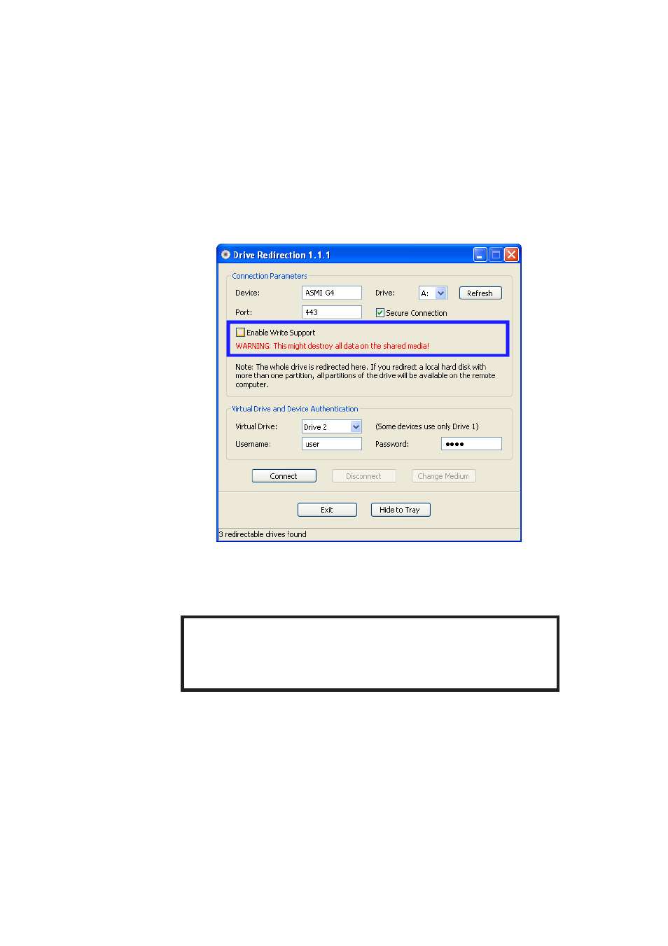 Write support, Device authentication, Warning | Raritan Computer Raritan ASMI G4 User Manual | Page 52 / 115