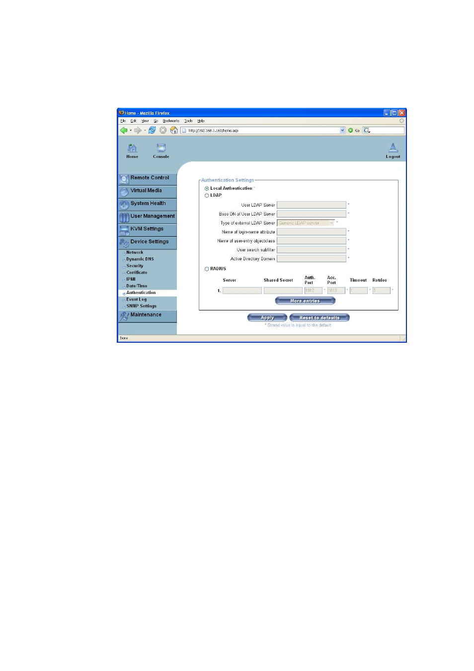 Authentication settings, Ldap access | Raritan Computer Raritan ASMI G4 User Manual | Page 84 / 115