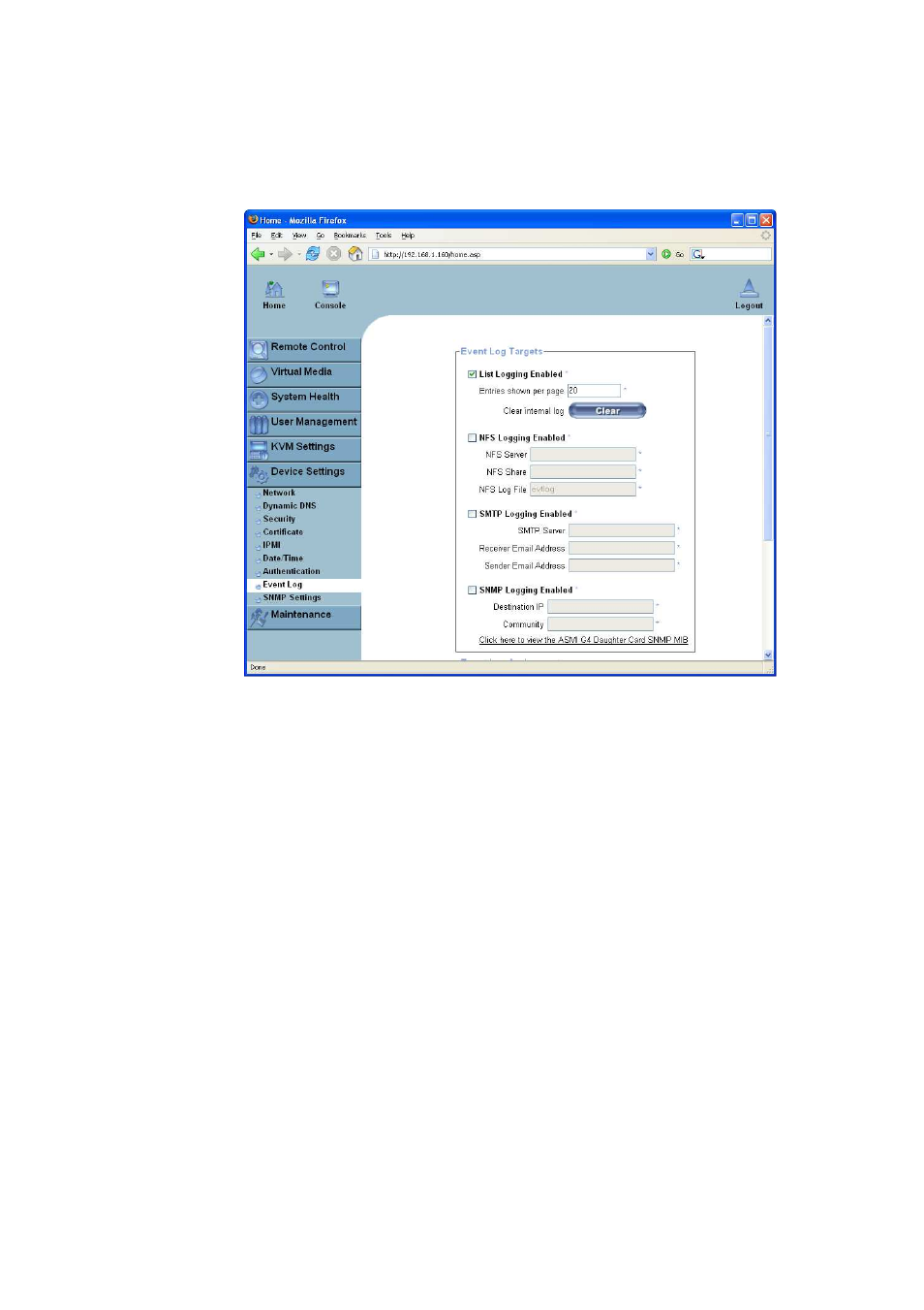 Event log | Raritan Computer Raritan ASMI G4 User Manual | Page 87 / 115
