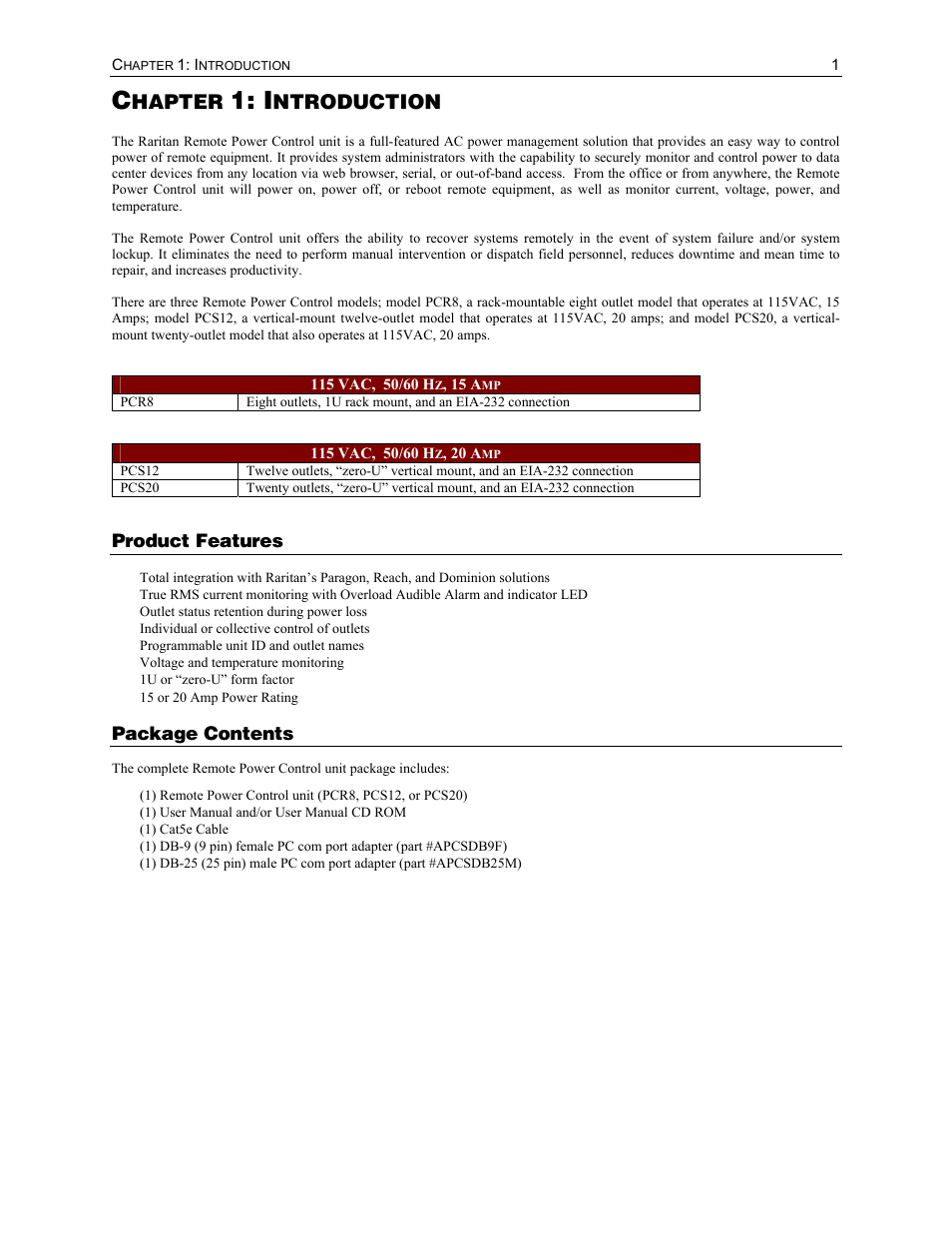 Hapter, Ntroduction | Raritan Computer PCS12 User Manual | Page 11 / 43