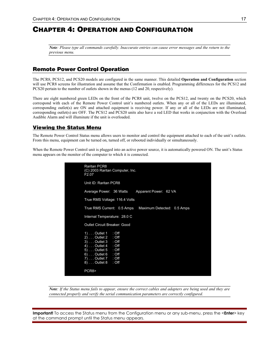 Hapter, Peration and, Onfiguration | Raritan Computer PCS12 User Manual | Page 27 / 43