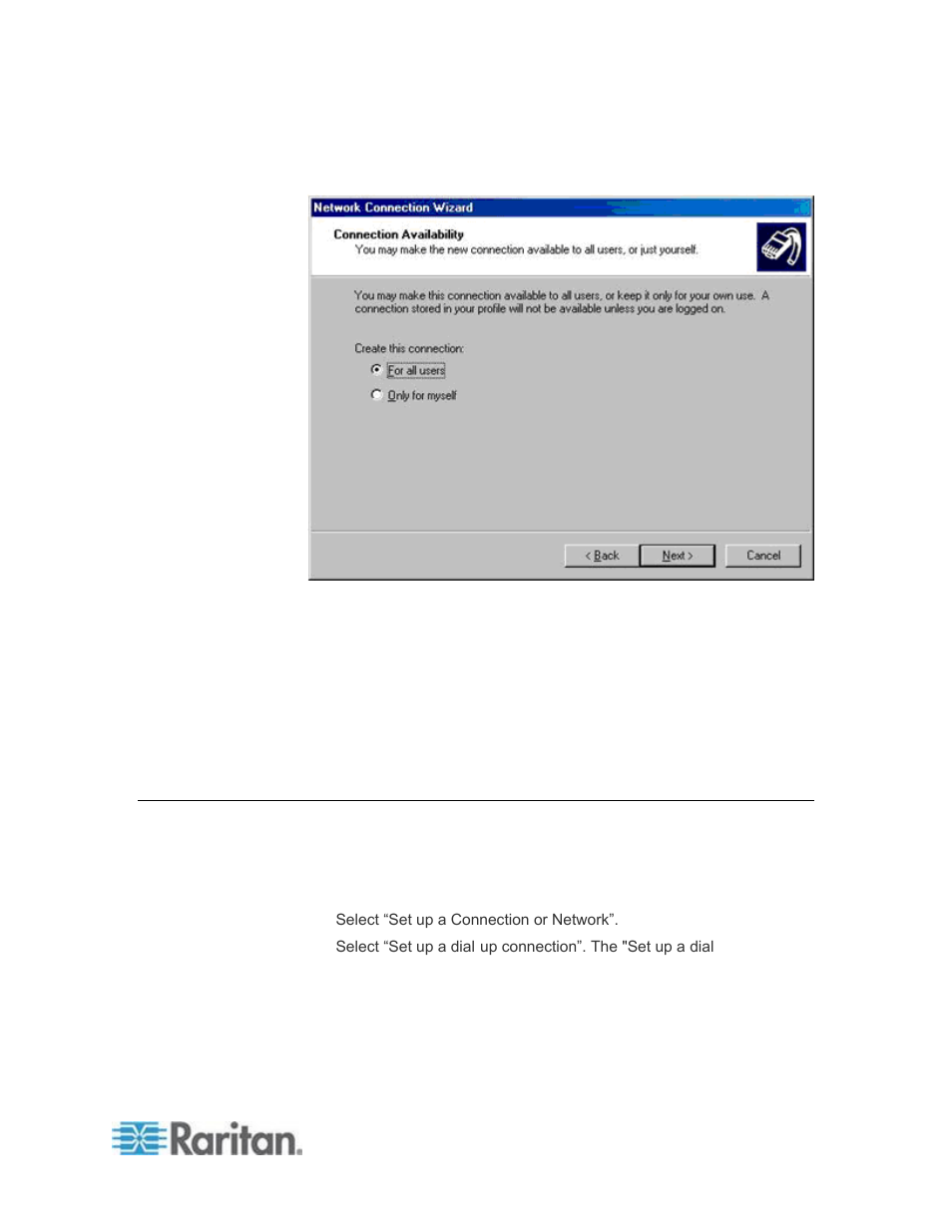 Windows vista dial-up networking configuration | Raritan Computer DKSXII-V2.3.0-0D-E User Manual | Page 271 / 362